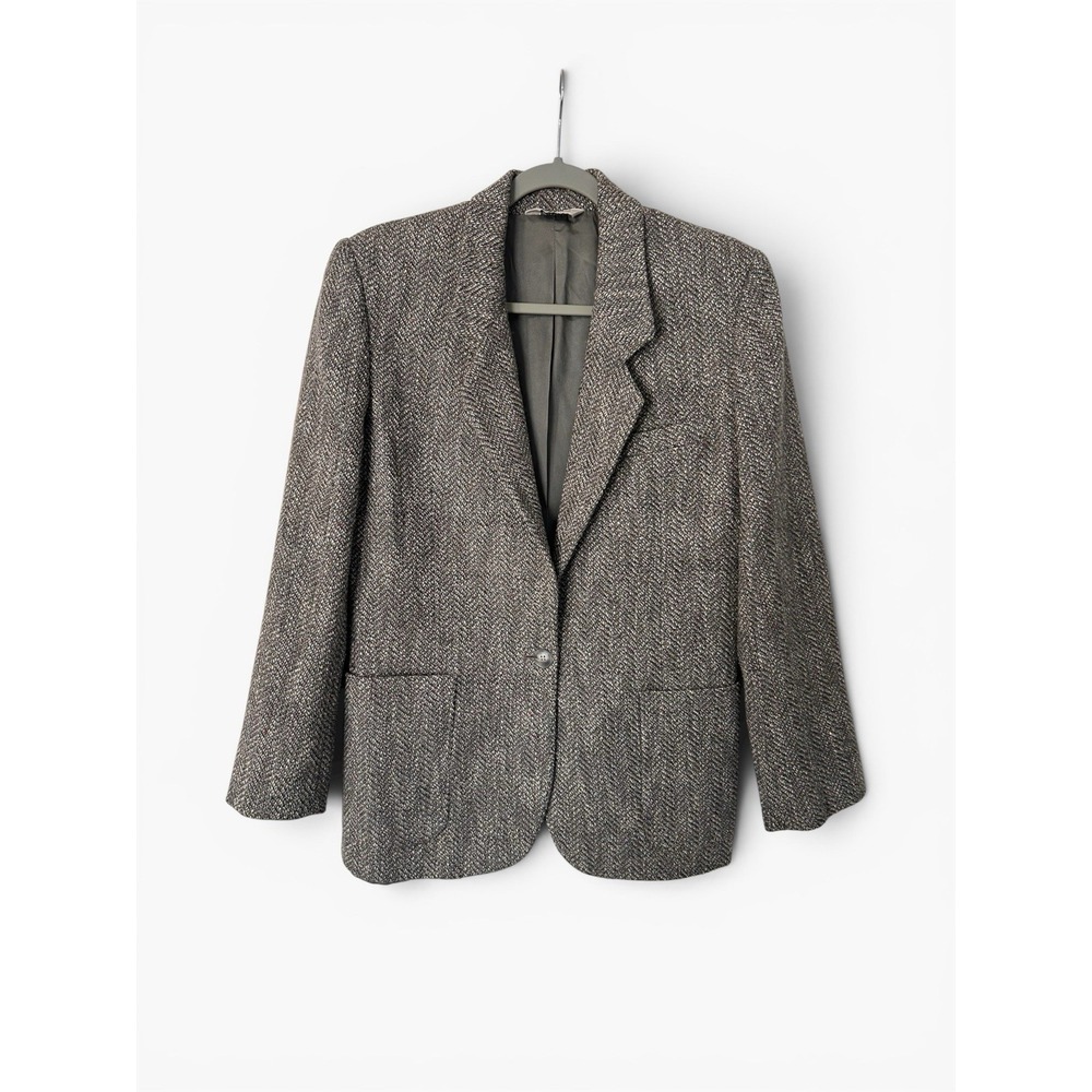 Richard Evans Petites Gray Wool Tweed Blazer Womens Size 10 USA